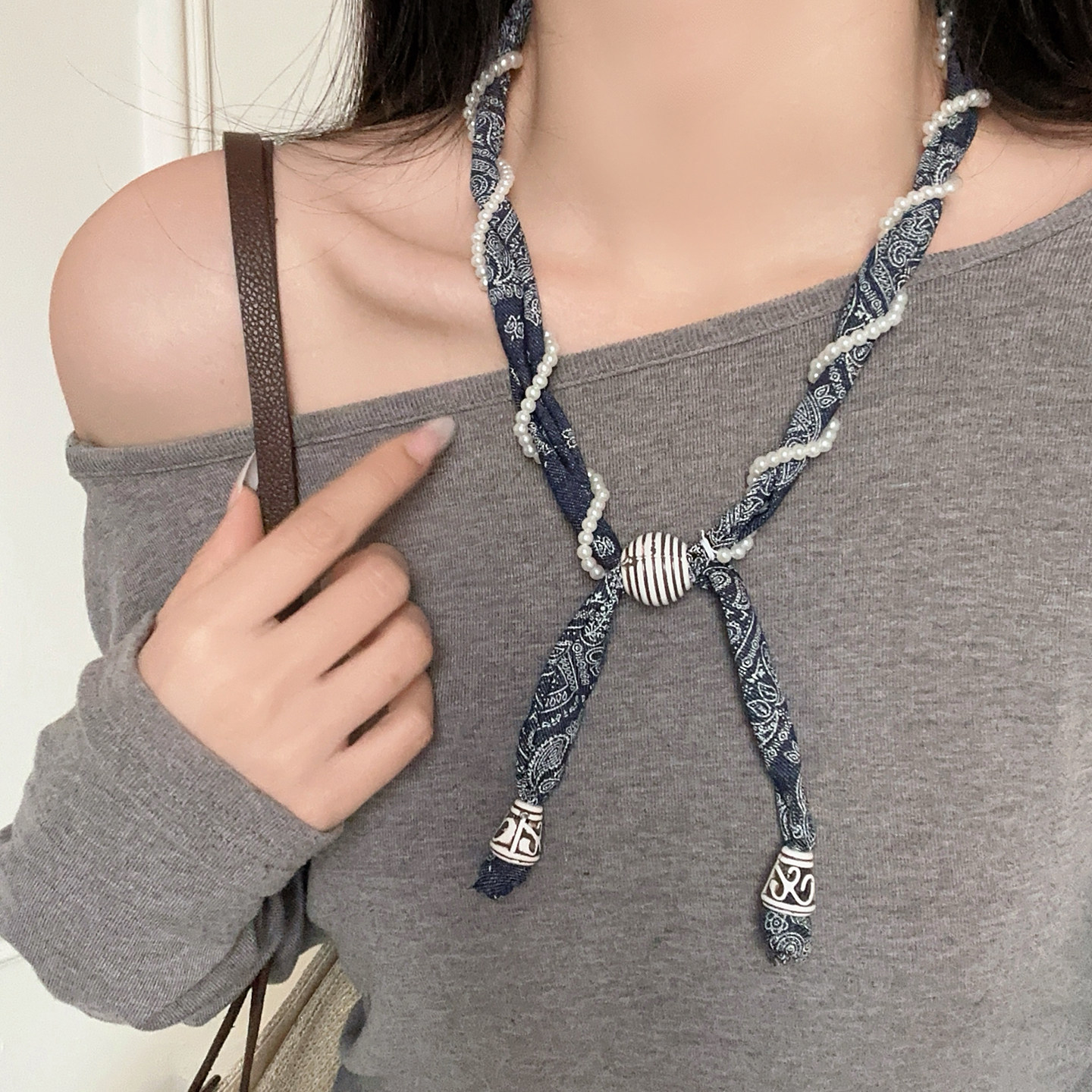 腰果花缠绕珍珠丝巾系脖项链女2026新款秋冬毛衣链百搭时尚配饰潮,饰品/流行首饰/时尚饰品新,项链,淘宝优惠券,粉丝福利购,淘宝优惠卷