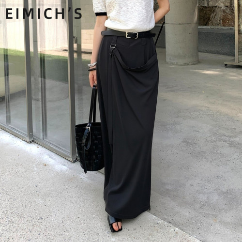 Eimich＇s/艾蜜雪2026 夏季新品高腰垂坠通勤设计感百搭黑色裤裙