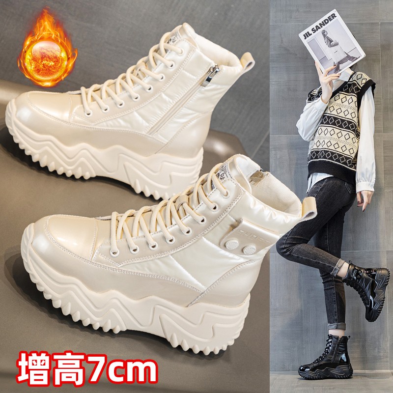 官网正品迈耐克斯内增高雪地靴女鞋2025秋冬季新款真皮厚底高帮鞋