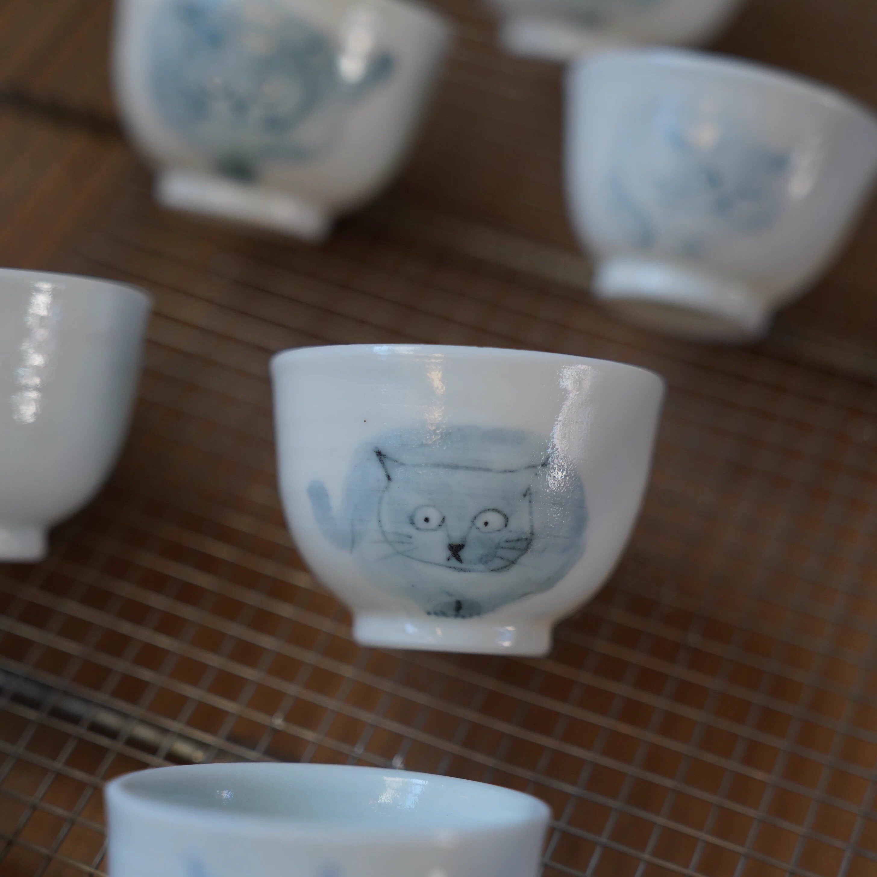 猫猫杯 钟友健手作玉泥青花品茗杯茶杯釉下彩全手工手绘