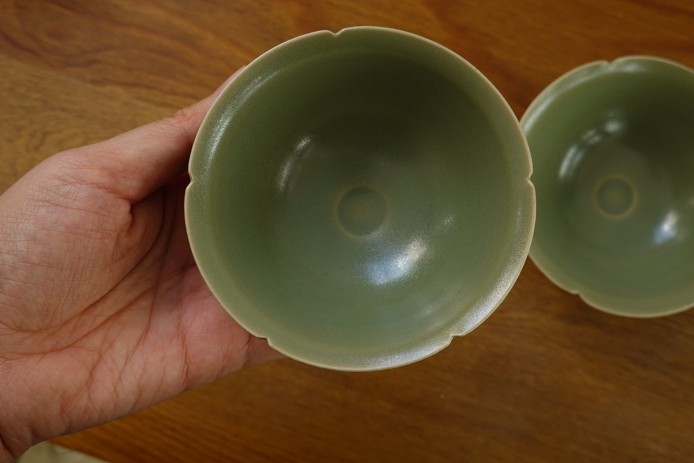 隐山堂 山青葵口酒盏 茶盏 青釉 茶碗甜品碗 茶器酒器 草木灰越窑