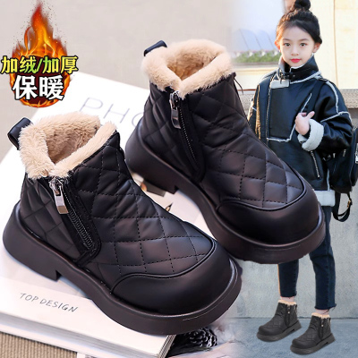 奥特莱斯女童雪地靴加绒保暖2025新款冬季儿童鞋小童皮毛一体棉靴
