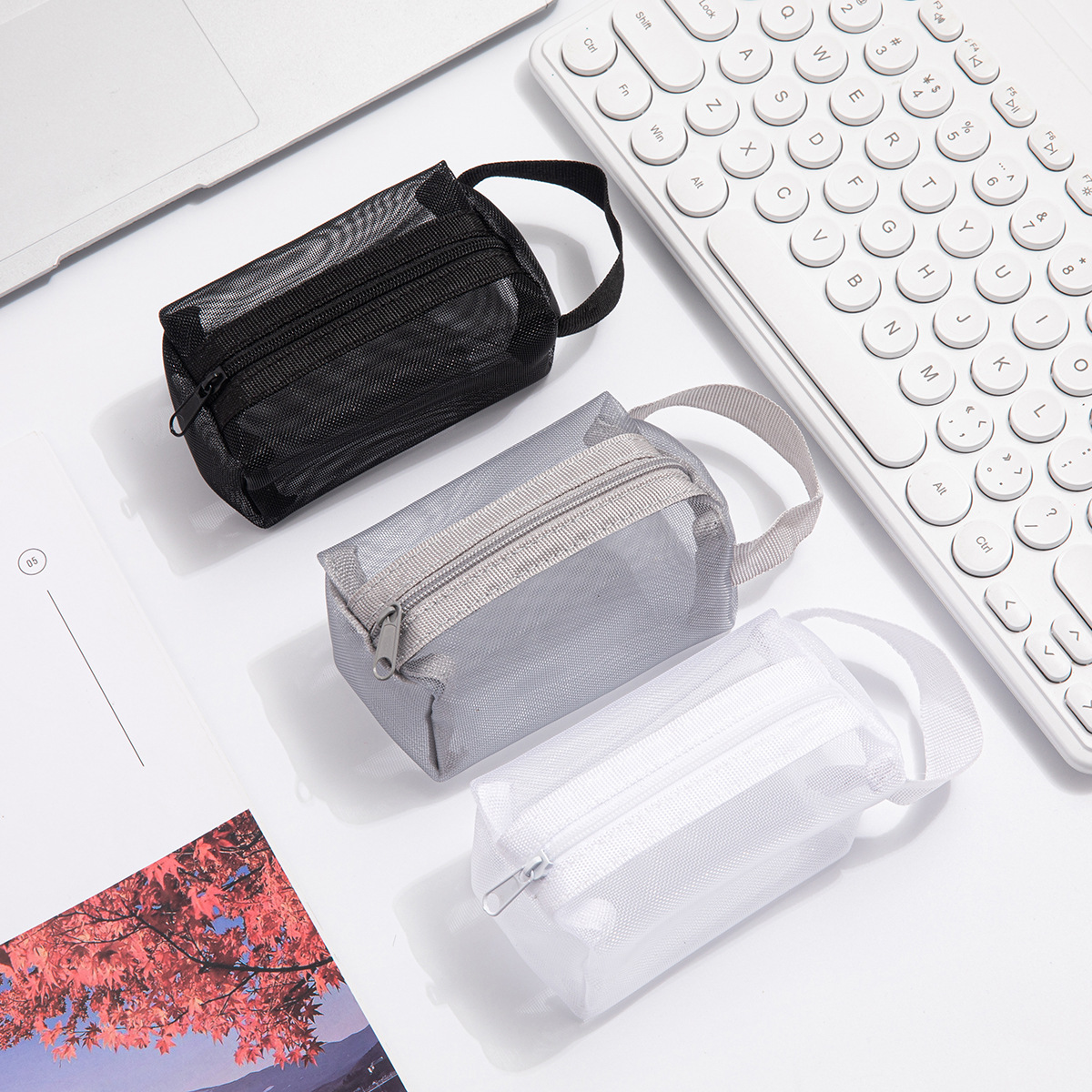 新款便携网纱零钱包大容量卡片钥匙包装小物件口红化妆包收纳袋