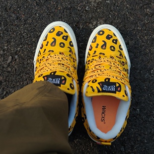 ImranPotato联名Knu 潮牌闪电休闲鞋 黄色豹纹低帮板鞋 Skool面包鞋