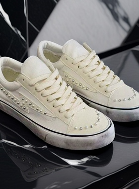 Premium LX Old Skool白色高阶线做旧珍珠脏脏鞋男女街头休闲板鞋