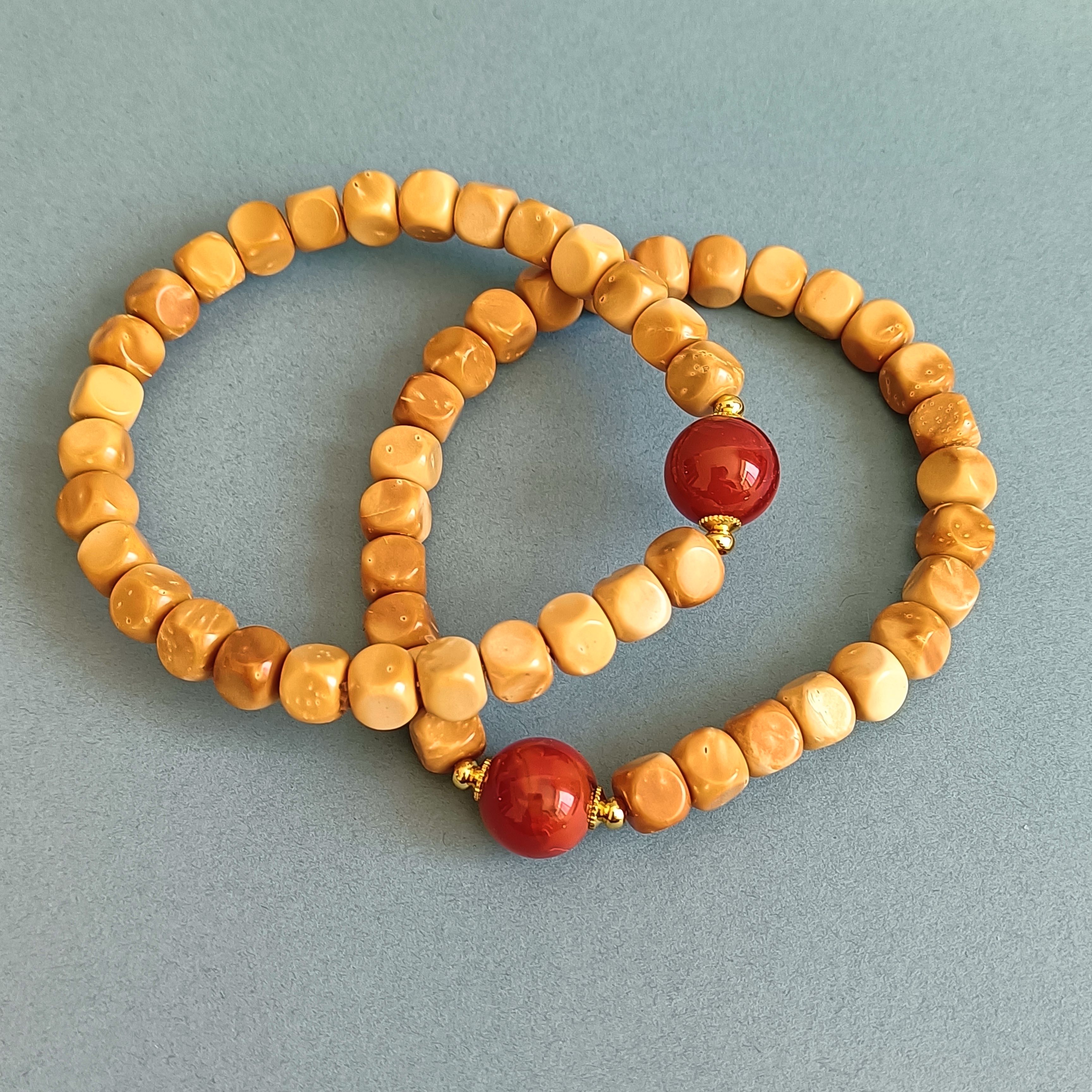 8mm文玩库克方糖+火焰纹玫红南红单珠11mm