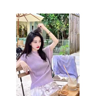 三宅夏季 簡約純色通勤T恤女 褶皺上衣小眾設計感百搭顯瘦短袖 新款