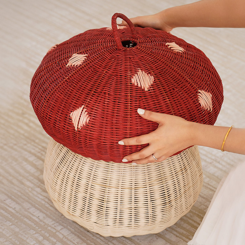 絮语物集新品进口天然藤条手工编织家用客厅卧室蘑菇收纳筐脏衣筐,收纳整理,其他收纳篮,淘宝优惠券,粉丝福利购,淘宝优惠卷
