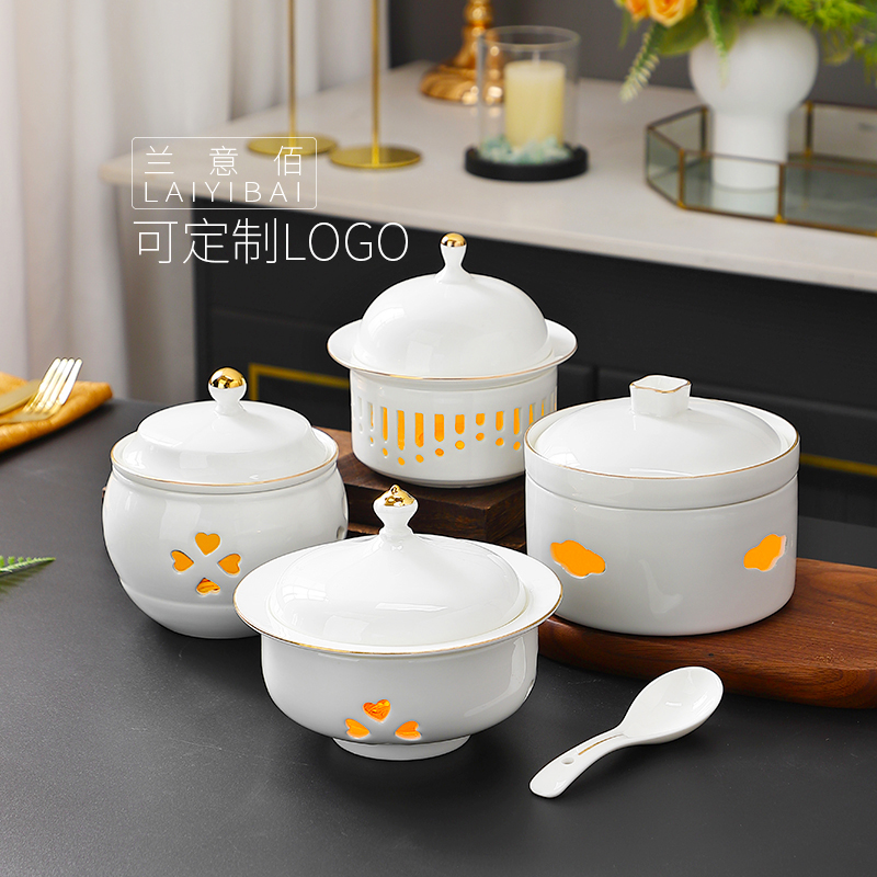 酒店陶瓷金边蜡烛加热餐具炖盅