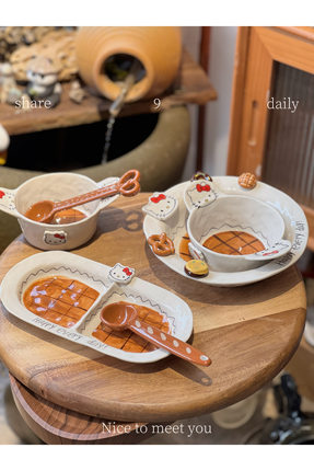 可爱凯蒂猫餐具套装立体陶瓷釉下彩高颜值早餐碗甜品盘汤盘礼物