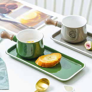 陶瓷手柄碗早餐盘碗套装 一人食餐具麦片碗早餐碗面包盘点心碟