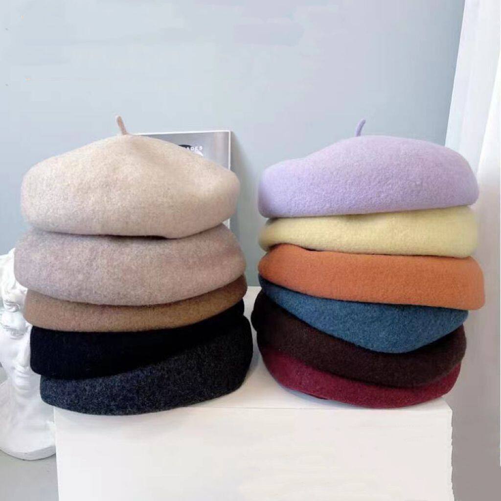 羊毛呢贝雷帽日系复古女士秋冬