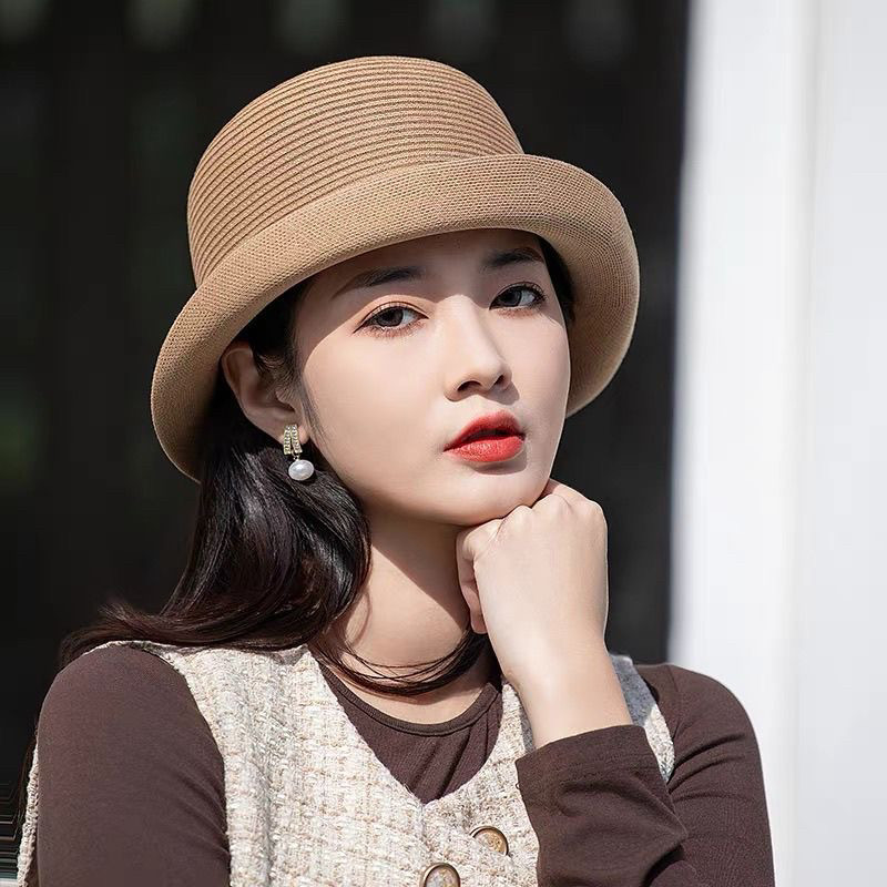 帽子女春款时尚洋气百搭遮阳防晒帽2025新款薄款卷边显脸小渔夫帽