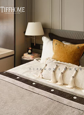 TIFF法式高档抱枕设计师老钱风吊穗流苏样板间长条腰枕床头靠垫套