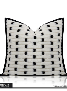 TIFFHOME现代简约奶油风小香风黑白色条纹样板间客厅靠枕抱枕靠垫
