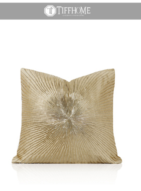 TIFFHOME样板房靠垫软装抱枕靠包轻奢现代简约条纹串珠放射金靠垫