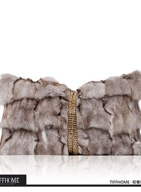 TIFFHOME新品极简轻奢样板间咖色狐狸头毛腰枕客厅沙发皮草抱枕套