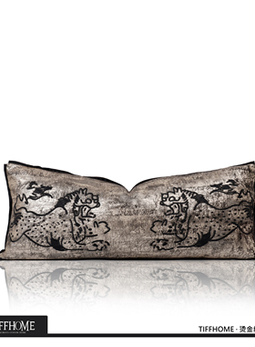 TIFFHOME高端中古轻奢样板间别墅烫金绒貔貅抱枕沙发长条腰枕定制