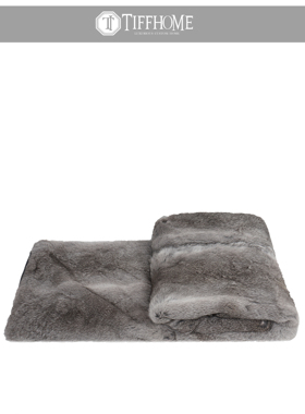 样板房间装饰搭配床尾搭毯草木灰皮草搭巾客厅沙发软装简约兔毛毯