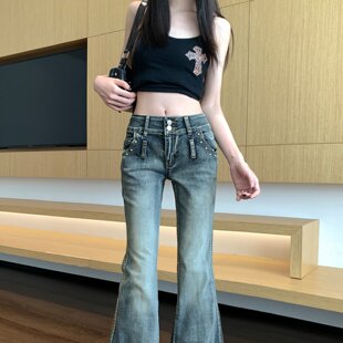十三行品质  野生zero蓝灰微喇牛仔裤女辣妹修身显瘦小众设计感裤