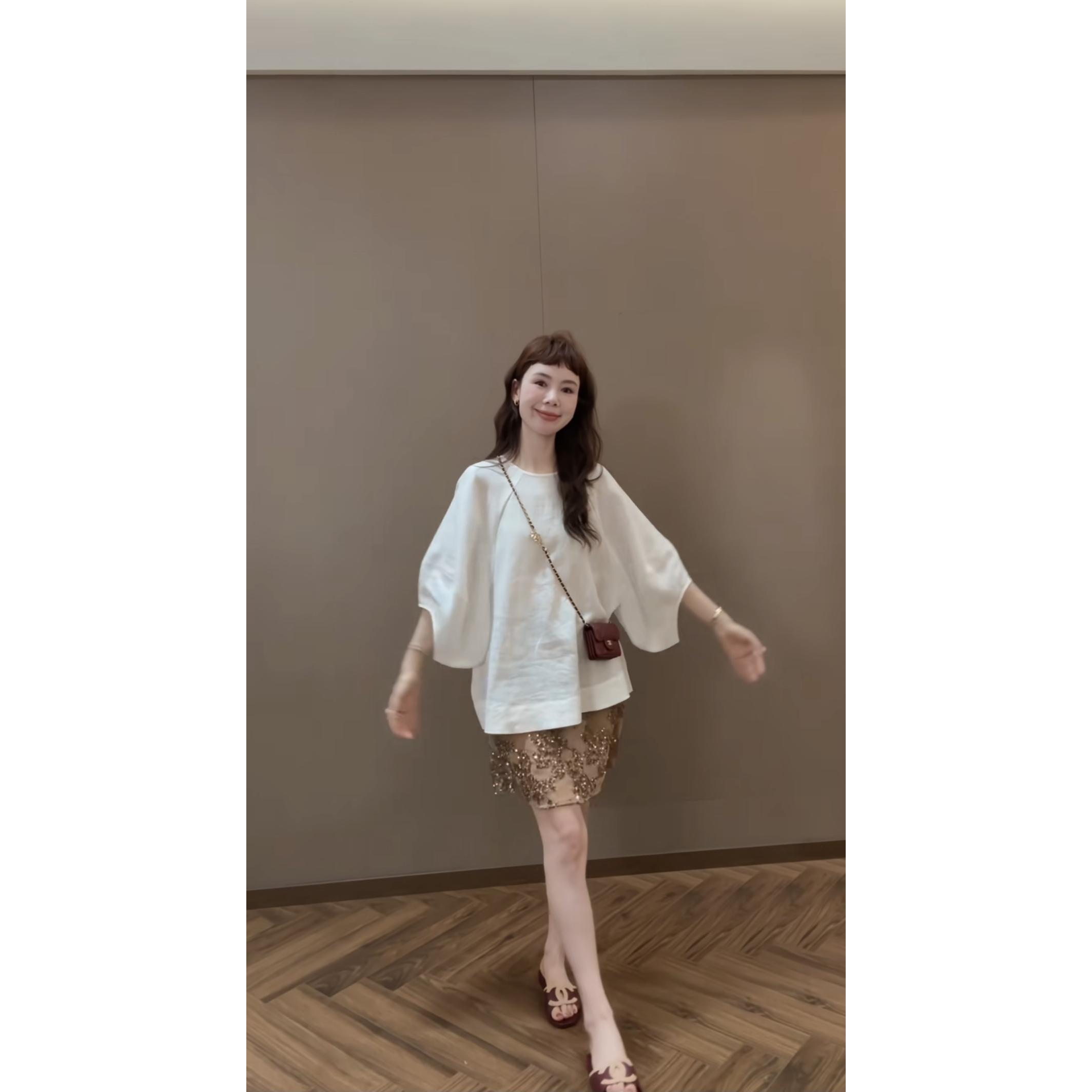 JING DIAN定制款白色100苎麻调性衬衫女士百搭上衣加半裙套装