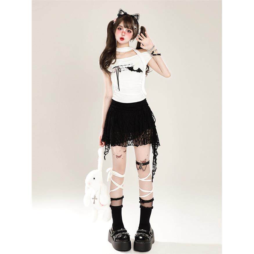 原创设计小众高腰不规则芭蕾风半身裙女夏季蕾丝穿搭辣妹A字短裙