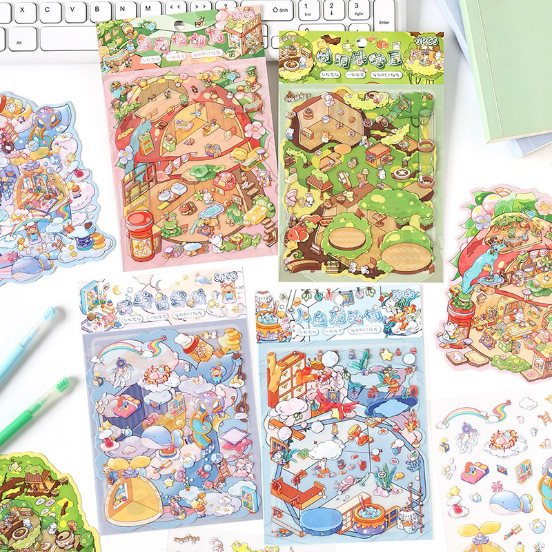 彩虹星球3D立体造景贴纸梦幻卡通仙境童话DIY手工安静书手账贴纸
