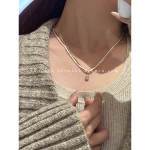 叠戴水滴吊坠双层项链高级锁骨链 网红LU同款 ECHOZOE 温润金贵