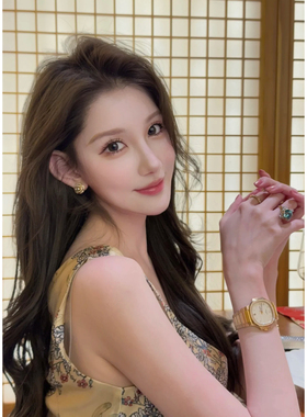 ECHOZOE气质山茶花高ban花三三同款名媛风镶钻耳钉耳环气质百搭