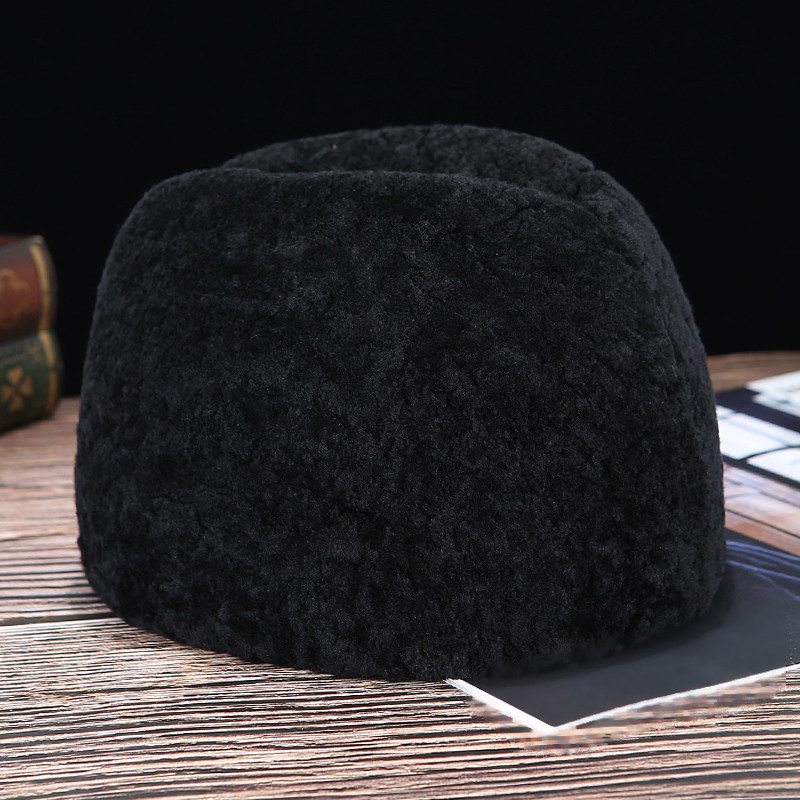中老年羊剪绒皮草帽子男 羊毛绅士老头帽 秋冬季户外保暖爷爷棉帽