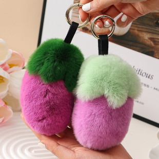 茄子包包挂件 真獭兔毛小茄子皮草挂件 茄子 汽车钥匙扣 可爱