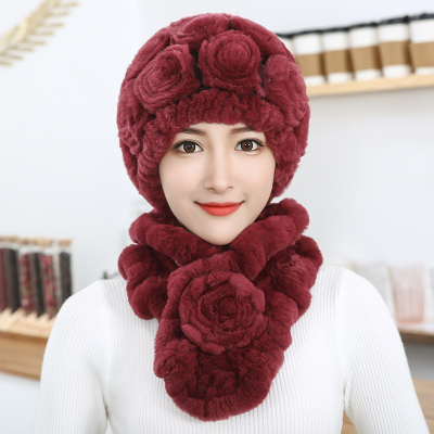 皮草帽子老太太帽子冬季女款真獭兔毛妈妈奶奶帽中老年人保暖围巾