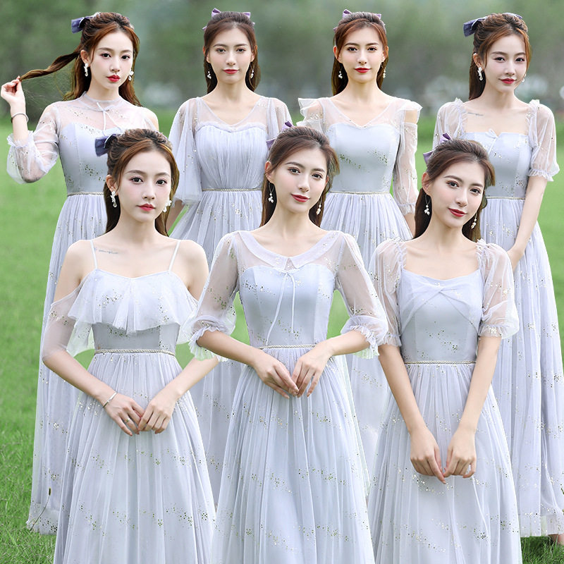 灰色姐妹团伴娘服仙气质长款2026新款仙气晚礼服裙女平时可穿婚礼