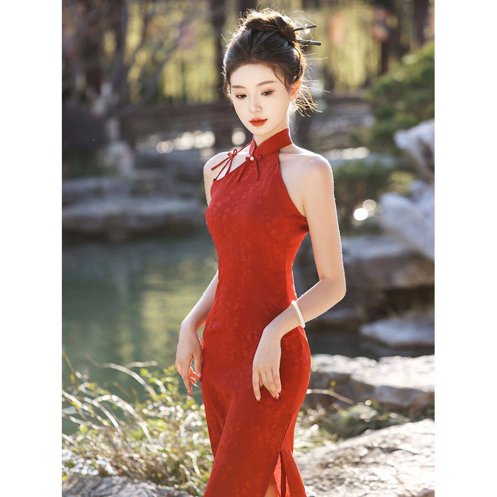 新中式红色旗袍改良新娘绝美订婚年轻款少女轻礼服裙2026新款夏季