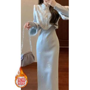 秋冬民国风旗袍女新中式小洋装名媛高级感马甲连衣裙两件套裙日常