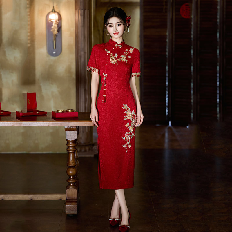刺绣红色旗袍女高级感国风新中式敬酒服新娘喜服订婚结婚宴会礼服