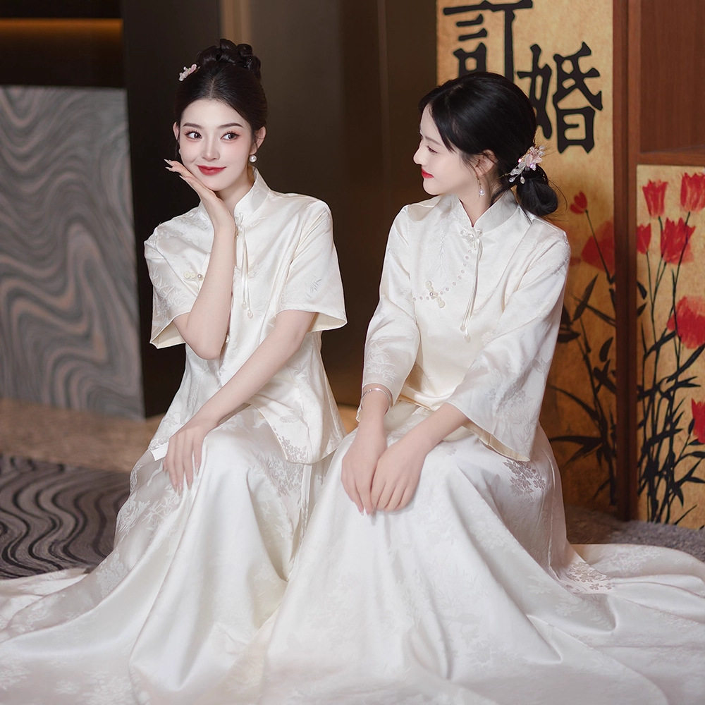 新中式伴娘服2026新款姐妹团礼服女年会小众中国风蕾丝旗袍两件套