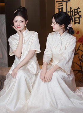 新中式伴娘服2026新款姐妹团礼服女年会小众中国风蕾丝旗袍两件套