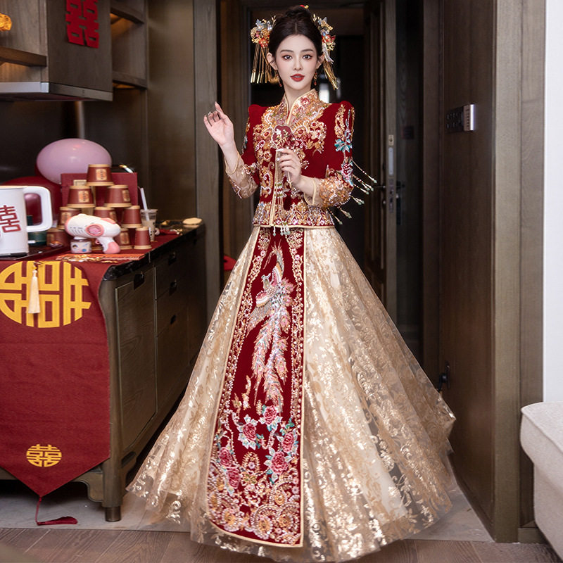 撞色秀禾服婚服新娘2026新款小个子新中式龙凤褂嫁衣秀和大码重工