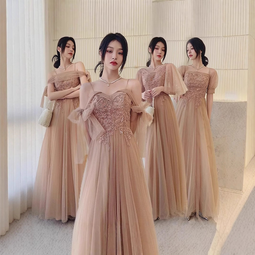 伴娘服2026新款高级感小众卡其色礼服连衣裙日常可穿姐妹团晚礼服