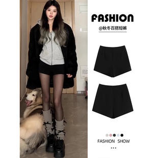 配靴子打底紧身包臀辣妹高腰热裤 冬季 女外穿秋冬2025新款 黑色短裤