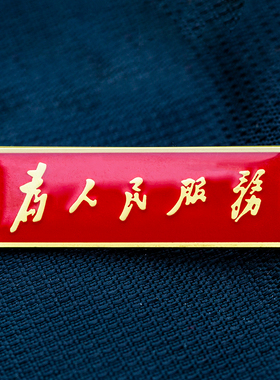 毛体为人民服务长方形高级感胸针长条烤漆胸章红色纪念章5*1.5cm