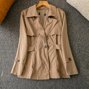 新款 翻领长袖 百搭休闲 简约 一粒扣风衣 时尚 春秋外贸韩版