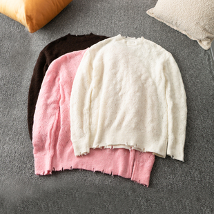 新款 圆领长袖 时尚 百搭简约 套头针织毛线衣 气质 春秋外贸韩版