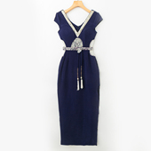 晚宴裙 新款 温柔气质 亮片拼接 礼服裙连衣裙 夏季 V领无袖 外贸韩版