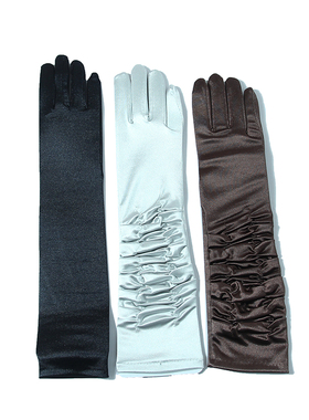 女式黑色长款缎面手套明星缎面 晚礼服演出表演主持礼仪婚纱摄影