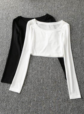 春秋外贸韩版新款 简约时尚 休闲 短款圆领长袖套头网纱蕾丝衫006