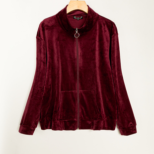 春秋外贸韩版新款 宽松显瘦 青春靓丽 立领长袖拉链金丝绒外套