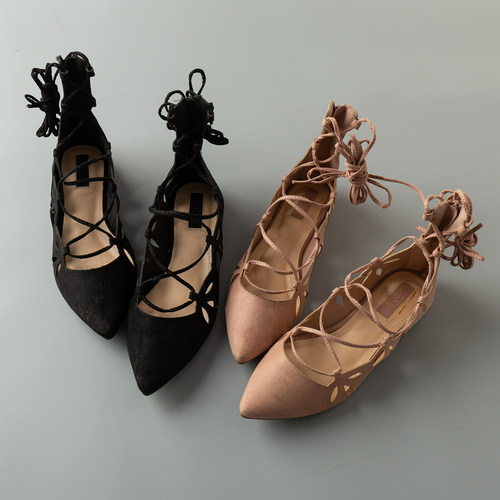 气质休闲绑带平跟尖头女鞋