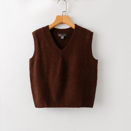 通勤百搭V领无袖针织套头背心